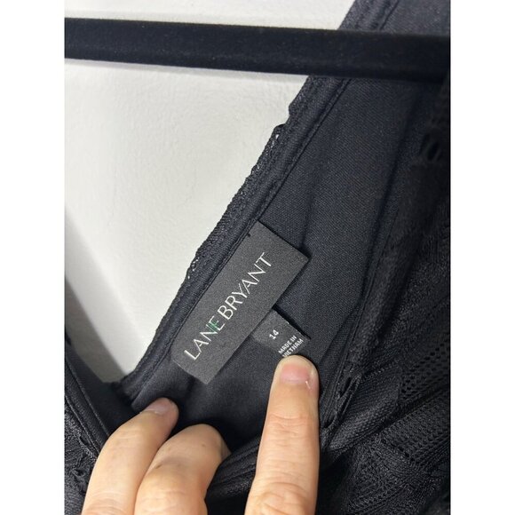 Lane Bryant Women's Black Lace V-Neck 3/4 Sleeve Dress back zipper Size 14 Midi - Picture 3 of 8